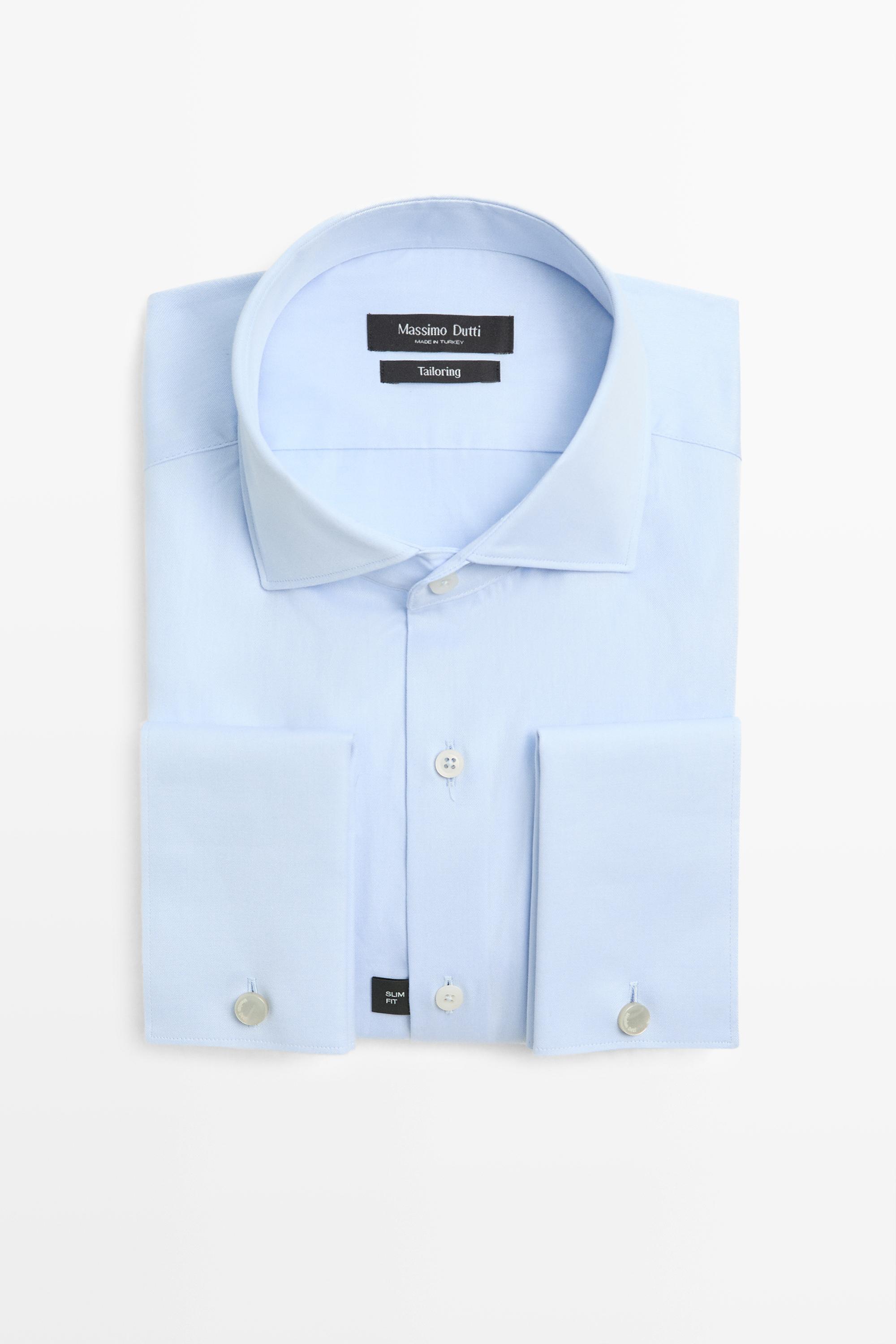 Slim fit 100% cotton shirt with double cuffs